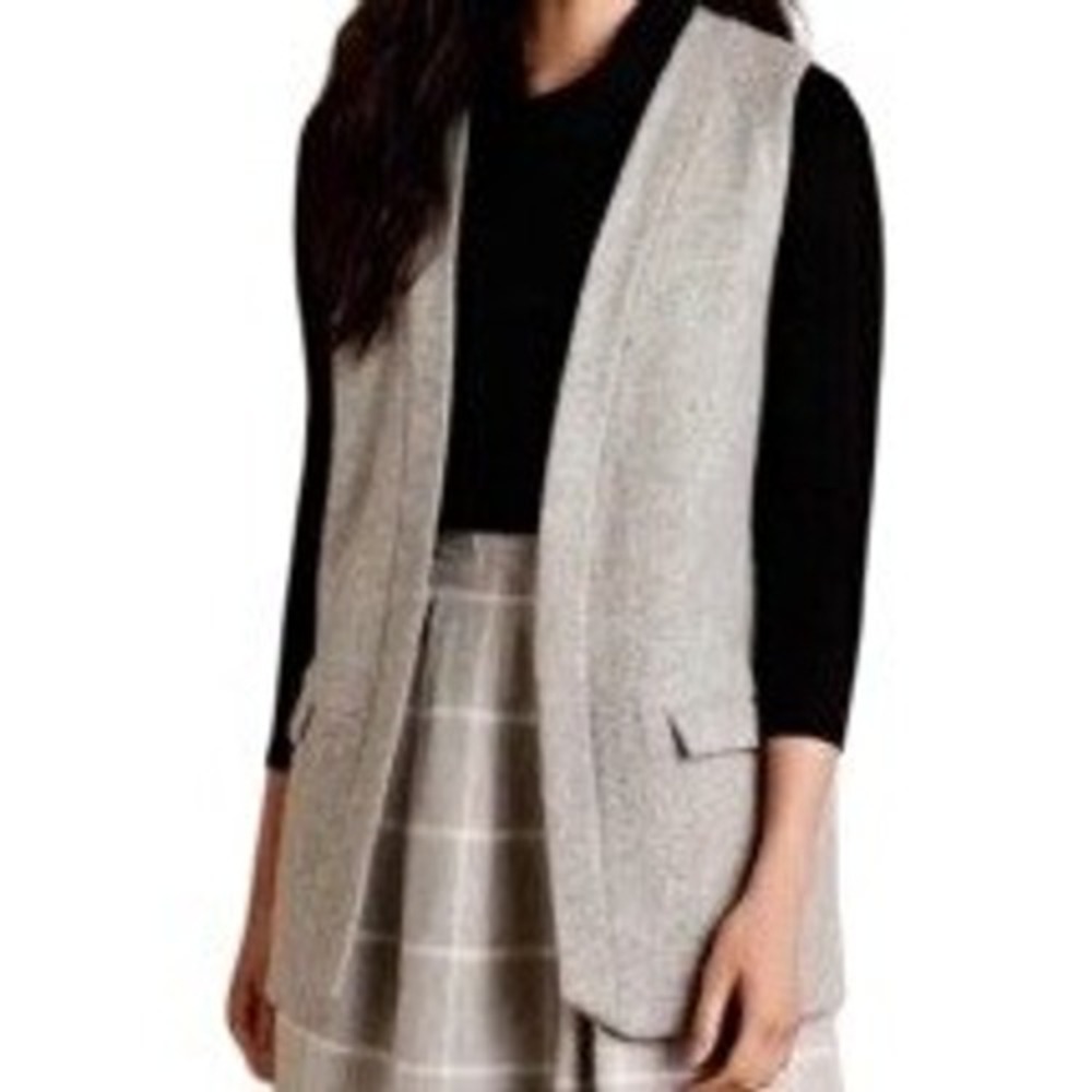 Elevenses Anthropologie Gray Wool Open Front Vest‎ Cardigan Size Small